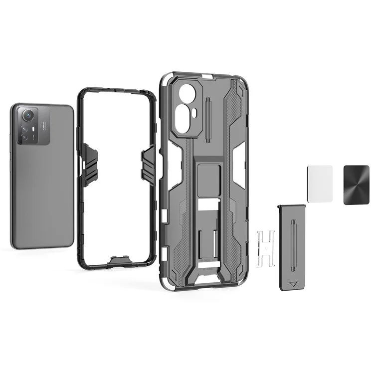 For Xiaomi Redmi Note 12S 4G Phone Case Anti-Drop Protective Cover Kickstand Hard PC + Soft TPU Phone Case - Black