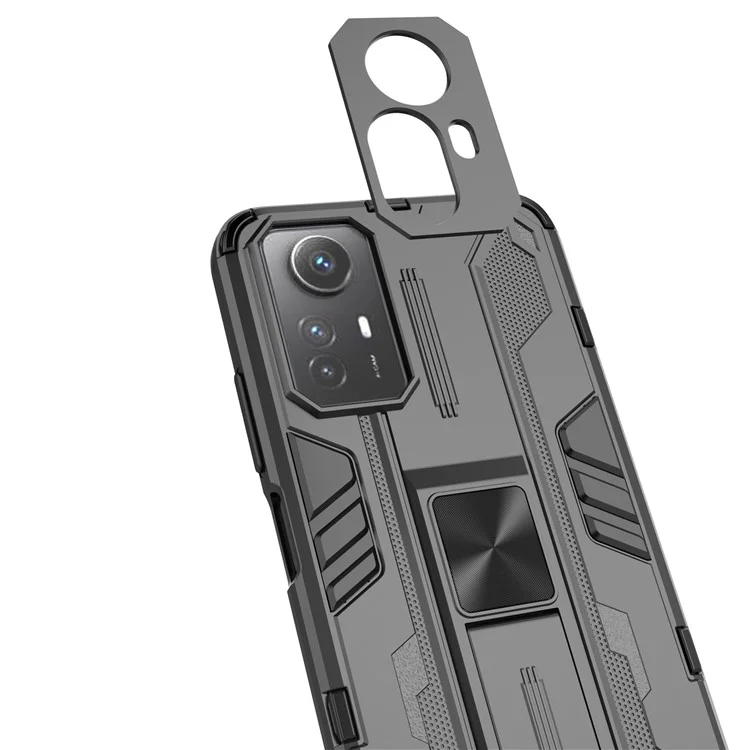 For Xiaomi Redmi Note 12S 4G Phone Case Anti-Drop Protective Cover Kickstand Hard PC + Soft TPU Phone Case - Black