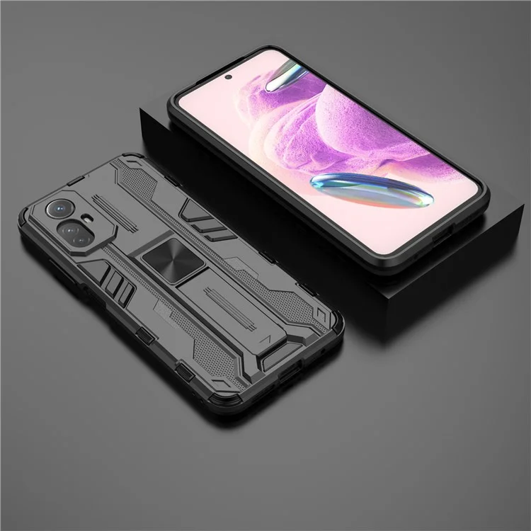 For Xiaomi Redmi Note 12S 4G Phone Case Anti-Drop Protective Cover Kickstand Hard PC + Soft TPU Phone Case - Black