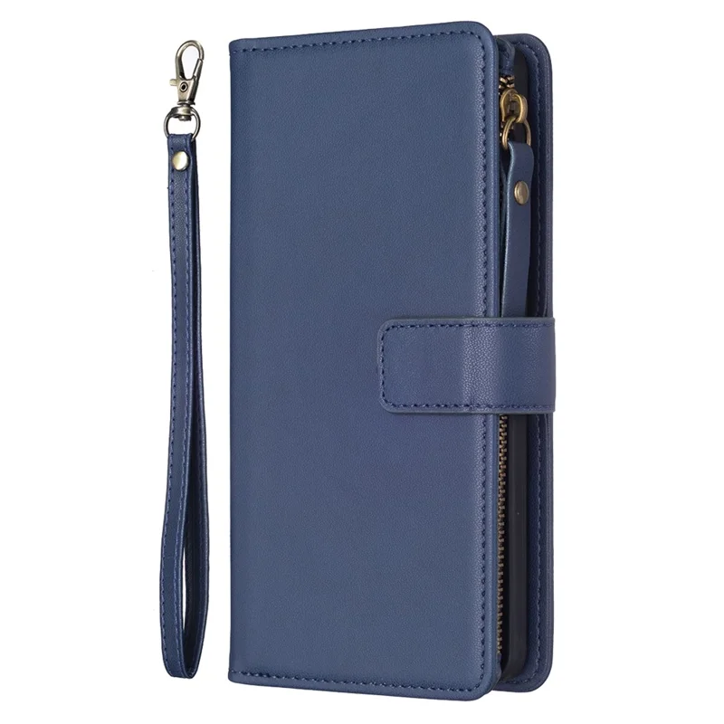 BF19 Für Xiaomi Redmi 9A Anti-Fingerabdruck Handyhülle Reißverschluss PU-Leder Wallet Stand Handyhülle - Blau