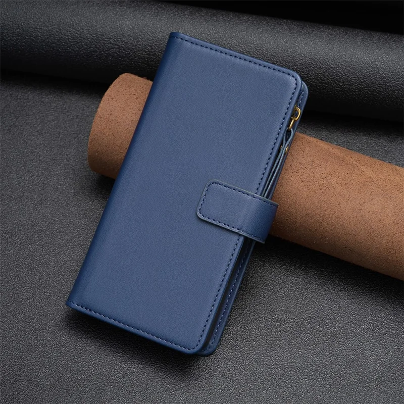 BF19 Für Xiaomi Redmi 9A Anti-Fingerabdruck Handyhülle Reißverschluss PU-Leder Wallet Stand Handyhülle - Blau