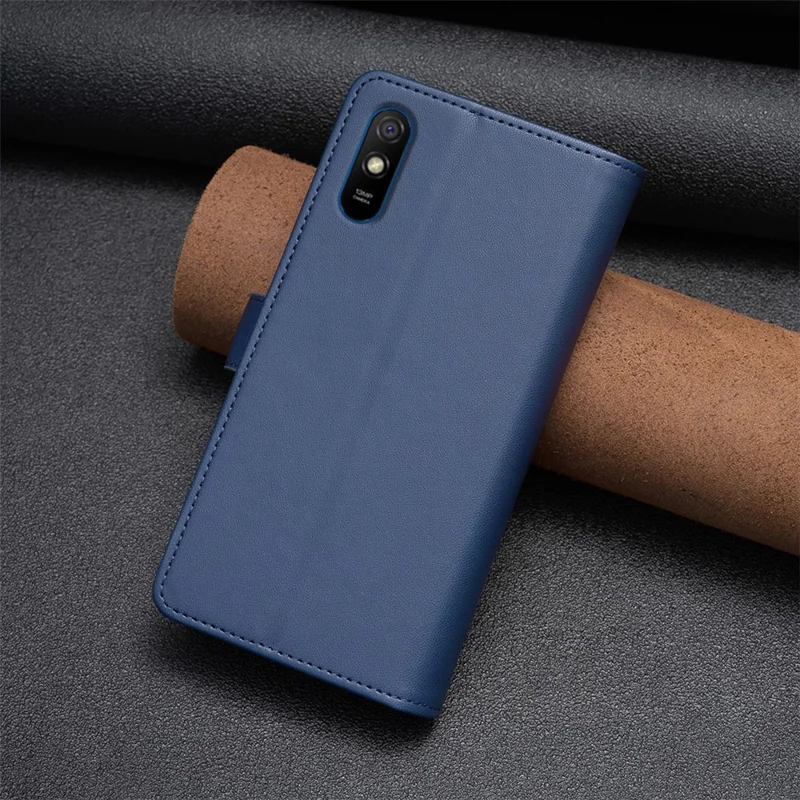 BF19 Für Xiaomi Redmi 9A Anti-Fingerabdruck Handyhülle Reißverschluss PU-Leder Wallet Stand Handyhülle - Blau