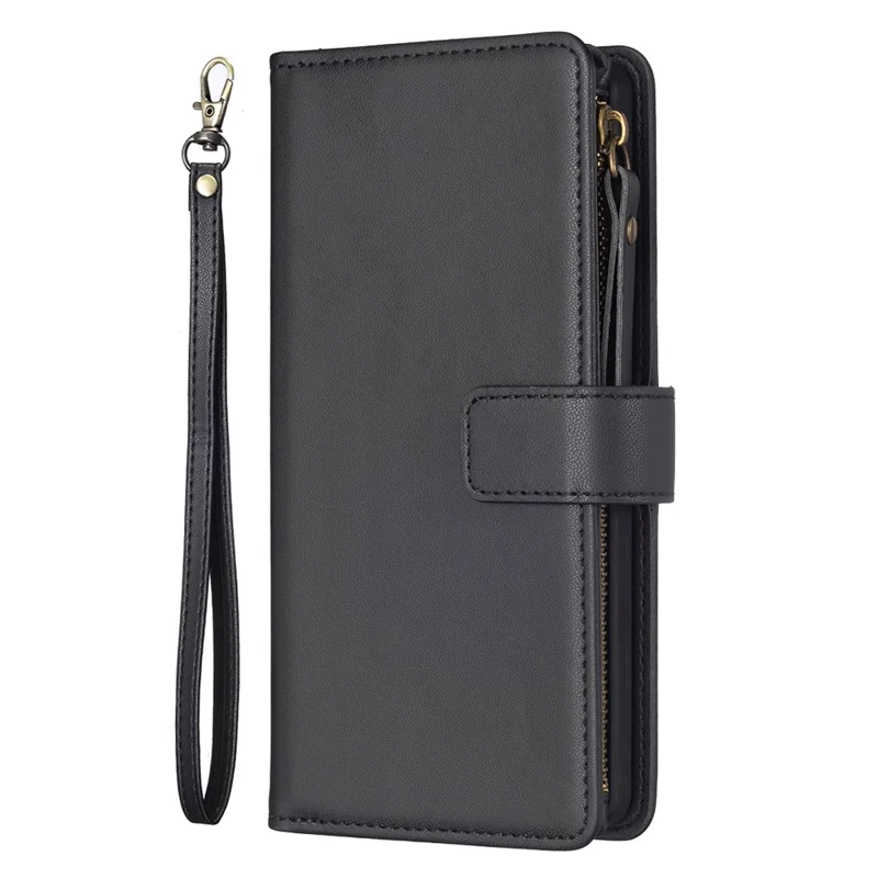 BF19 For Samsung Galaxy S23 Ultra Dustproof Phone Shell PU Leather Wallet Stand Zippered Phone Case Cover - Black