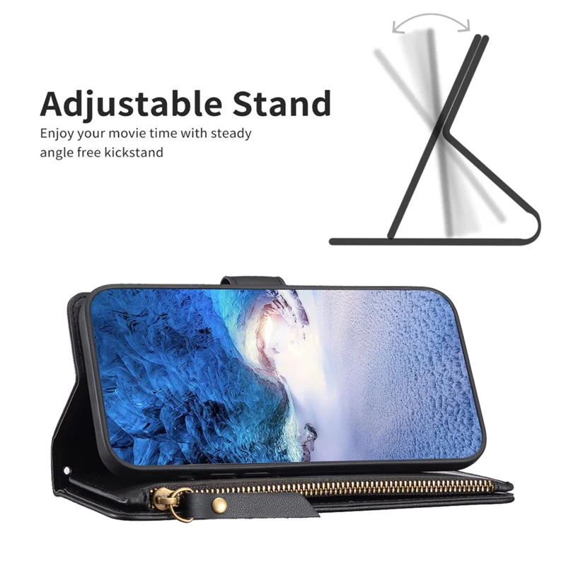 BF19 For Samsung Galaxy S23 Ultra Dustproof Phone Shell PU Leather Wallet Stand Zippered Phone Case Cover - Black