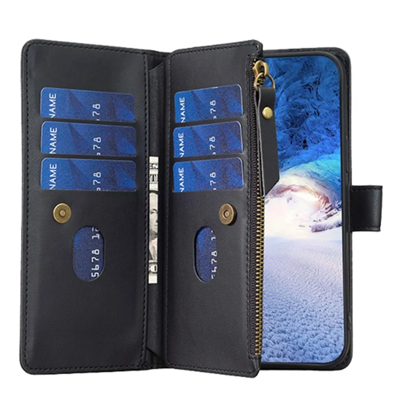 BF19 For Samsung Galaxy S23 Ultra Dustproof Phone Shell PU Leather Wallet Stand Zippered Phone Case Cover - Black