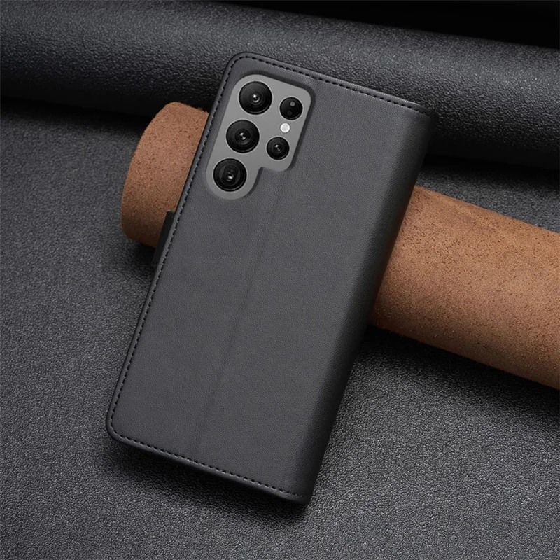 BF19 For Samsung Galaxy S23 Ultra Dustproof Phone Shell PU Leather Wallet Stand Zippered Phone Case Cover - Black