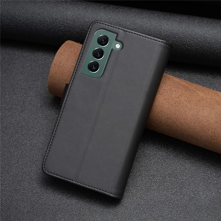 BF Style-19 para Samsung Galaxy S22+ 5G Anti-Scratch Shell Case PU Leather Wallet Stand Zippered Phone Cover - Preto