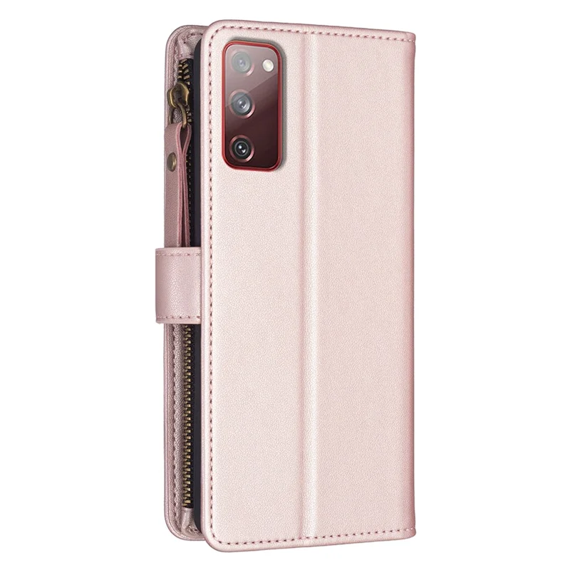 BF Style-19 for Samsung Galaxy S20 FE 5G / S20 FE / S20 FE 2022 / S20 Lite PU Leather Cover Wallet Stand Zippered Phone Case - Rose Gold