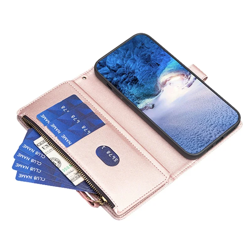 BF Style-19 for Samsung Galaxy S20 FE 5G / S20 FE / S20 FE 2022 / S20 Lite PU Leather Cover Wallet Stand Zippered Phone Case - Rose Gold