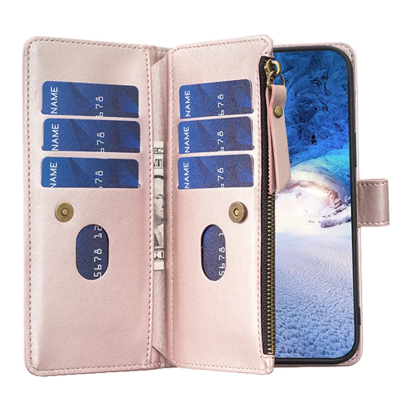 BF Style-19 for Samsung Galaxy S20 FE 5G / S20 FE / S20 FE 2022 / S20 Lite PU Leather Cover Wallet Stand Zippered Phone Case - Rose Gold
