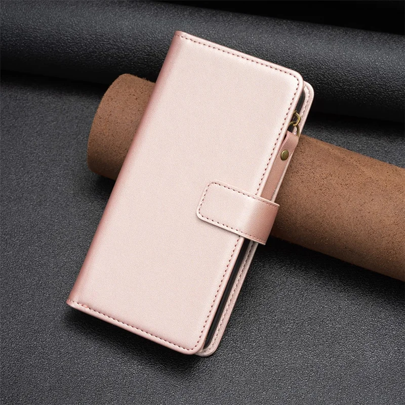 BF Style-19 for Samsung Galaxy S20 FE 5G / S20 FE / S20 FE 2022 / S20 Lite PU Leather Cover Wallet Stand Zippered Phone Case - Rose Gold