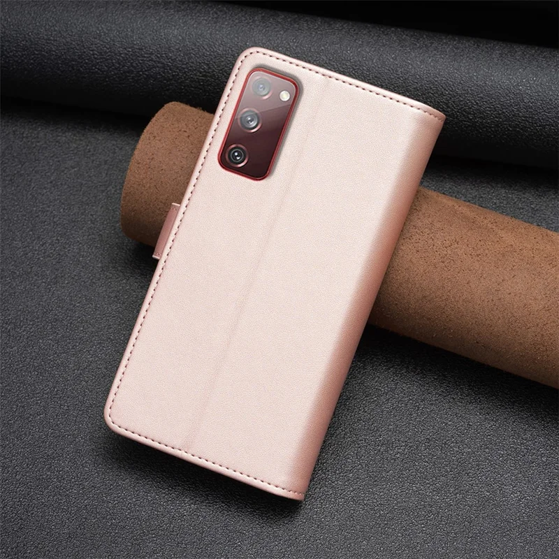 BF Style-19 for Samsung Galaxy S20 FE 5G / S20 FE / S20 FE 2022 / S20 Lite PU Leather Cover Wallet Stand Zippered Phone Case - Rose Gold