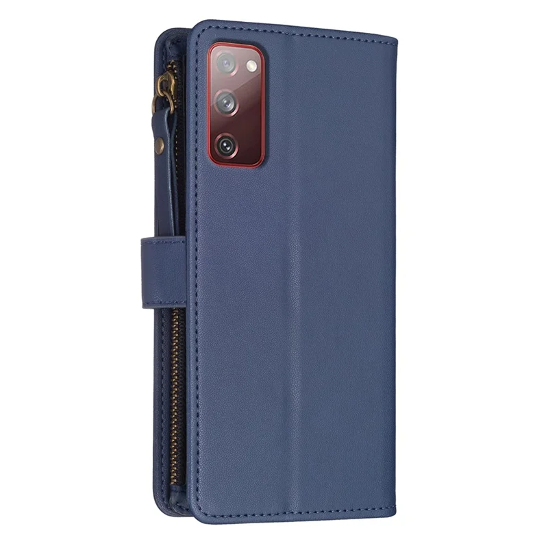 BF Style-19 for Samsung Galaxy S20 FE 5G / S20 FE / S20 FE 2022 / S20 Lite PU Leather Cover Wallet Stand Zippered Phone Case - Blue