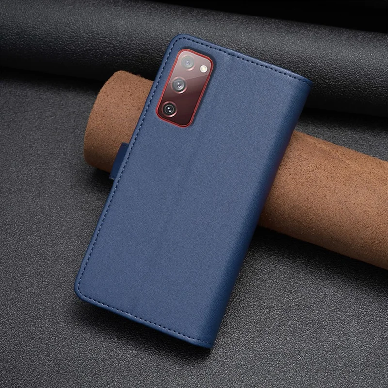 BF Style-19 for Samsung Galaxy S20 FE 5G / S20 FE / S20 FE 2022 / S20 Lite PU Leather Cover Wallet Stand Zippered Phone Case - Blue