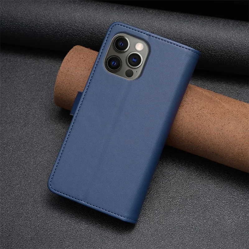BF Style-19 for iPhone 12 / 12 Pro Anti-scratch Leather Case Zipper Pocket Stand Phone Wallet Cover - Blue