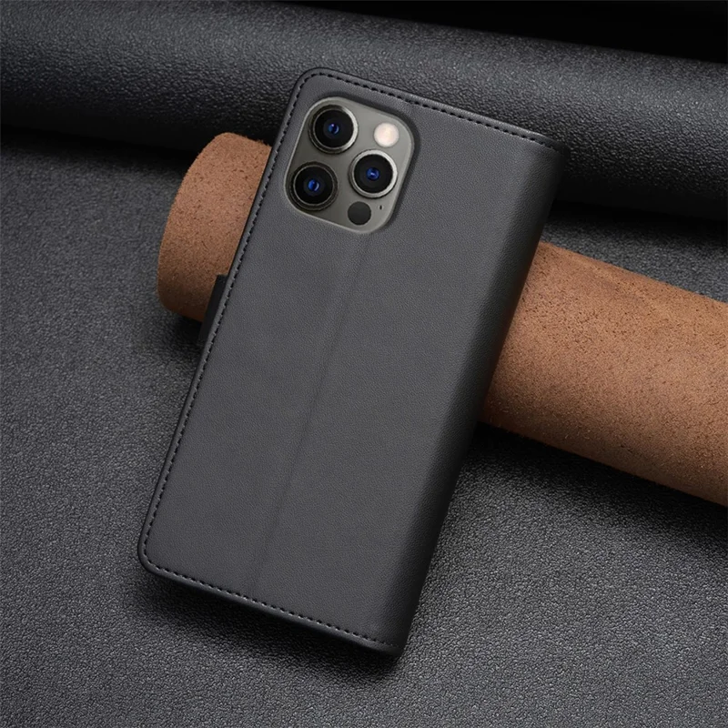 BF Style-19 for iPhone 12 / 12 Pro Anti-scratch Leather Case Zipper Pocket Stand Phone Wallet Cover - Black