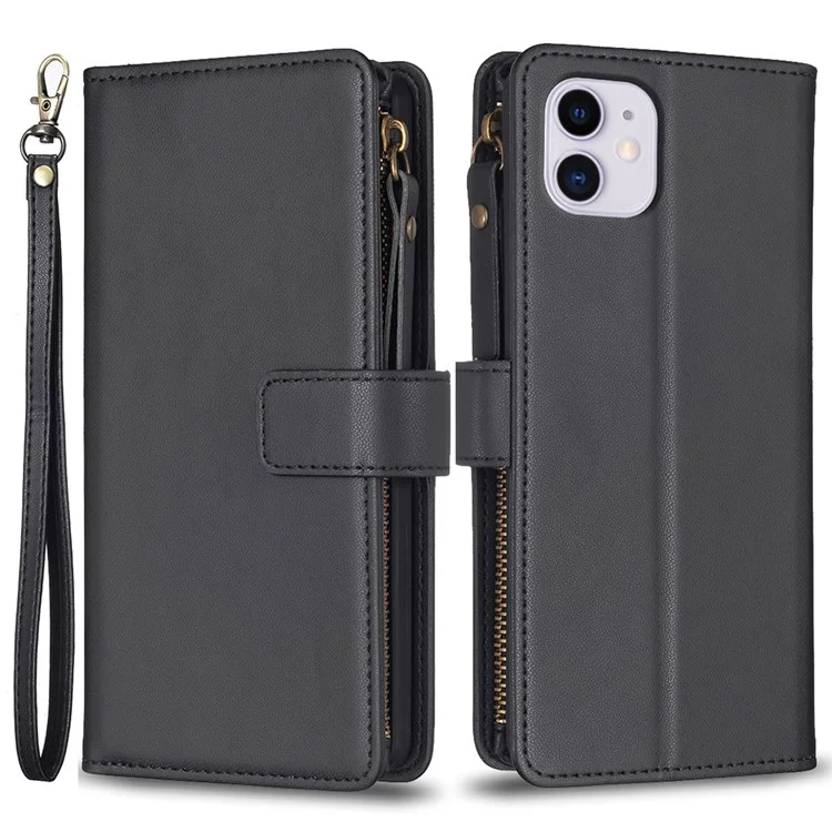 BF Style-19 Zipper Pocket Phone Case для iPhone 11, кожаный чехол-кошелек с подставкой - черный