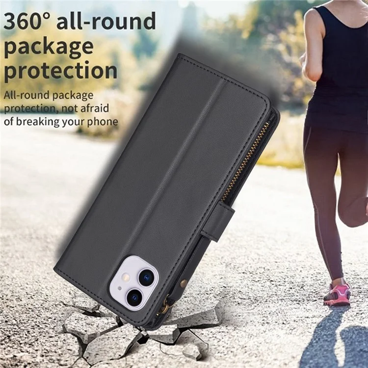 BF Style-19 Zipper Pocket Phone Case для iPhone 11, кожаный чехол-кошелек с подставкой - черный