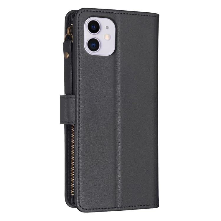 BF Style-19 Zipper Pocket Phone Case для iPhone 11, кожаный чехол-кошелек с подставкой - черный