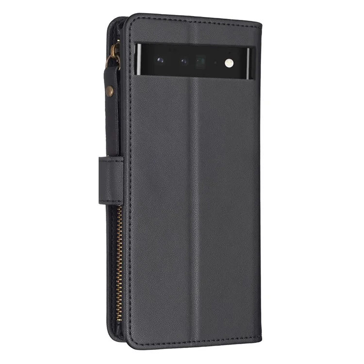 BF Style-19 PU Leather Wallet Case for Google Pixel 7 Pro 5G , Stand Zippered PU Leather+TPU Phone Cover - Black