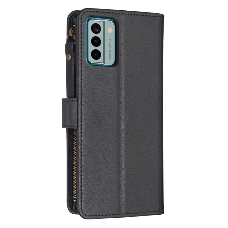 BF Style-19 Phone Case for Nokia G22 , Anti-Scratch Leather Shell Zippered Wallet Stand Cover - Black