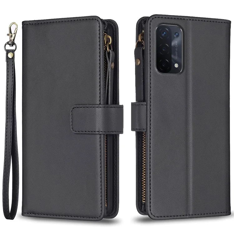 BF Style-19 per Oppo A74 / A93 / A54 5G Custodia in pelle PU con tasca con cerniera, supporto pieghevole - Nero