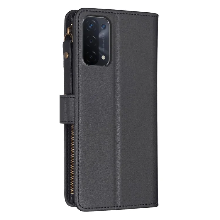 BF Style-19 per Oppo A74 / A93 / A54 5G Custodia in pelle PU con tasca con cerniera, supporto pieghevole - Nero