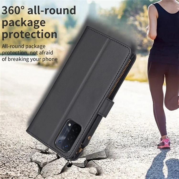 BF Style-19 per Oppo A74 / A93 / A54 5G Custodia in pelle PU con tasca con cerniera, supporto pieghevole - Nero