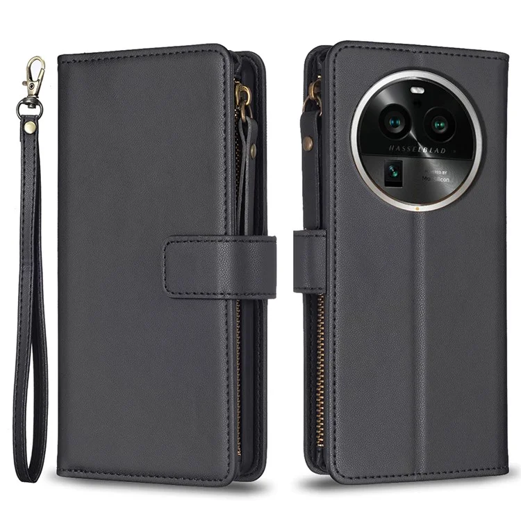 BF Style-19 для Oppo Find X6 Pro PU Leather Cell Phone Case Wallet Stand Cover with Zipper Pocket - Черный