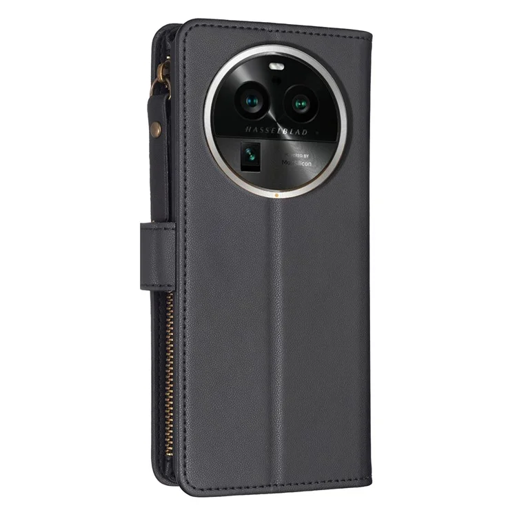 BF Style-19 для Oppo Find X6 Pro PU Leather Cell Phone Case Wallet Stand Cover with Zipper Pocket - Черный