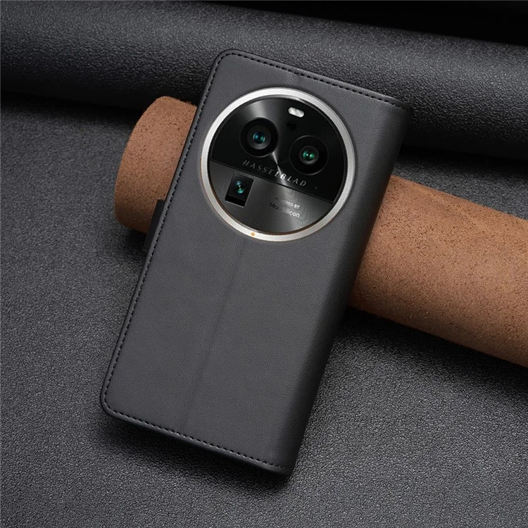 BF Style-19 для Oppo Find X6 Pro PU Leather Cell Phone Case Wallet Stand Cover with Zipper Pocket - Черный
