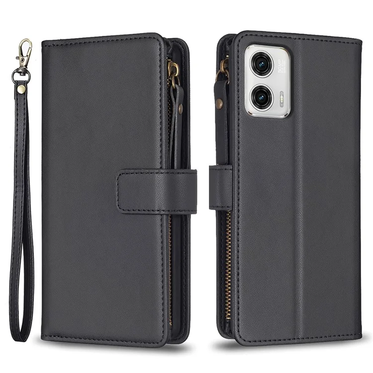 BF19 Per Motorola Moto G73 5G Smartphone Case Anti-Scratch Shell Portafoglio in Pelle PU Stand Cerniera Custodia per Telefono - Nero