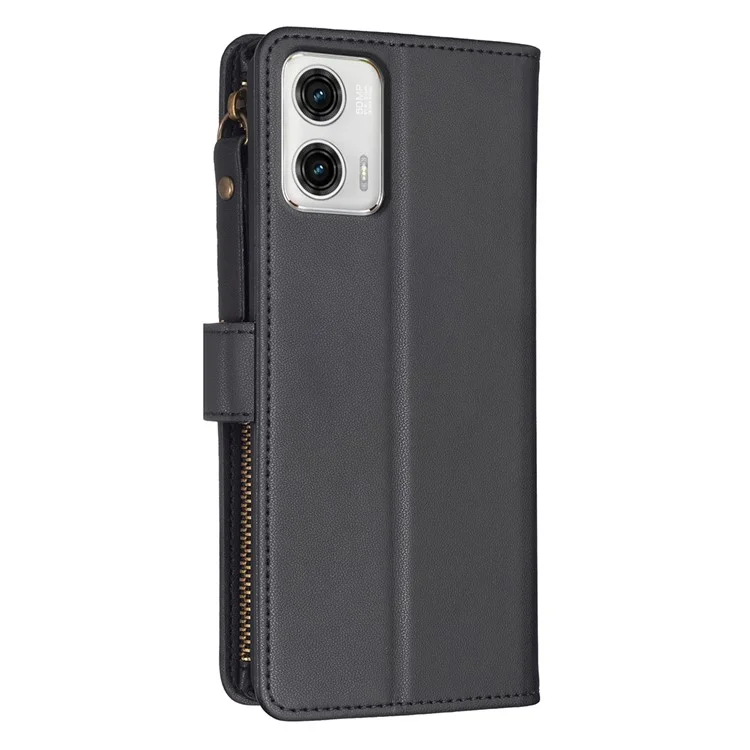 BF19 Per Motorola Moto G73 5G Smartphone Case Anti-Scratch Shell Portafoglio in Pelle PU Stand Cerniera Custodia per Telefono - Nero