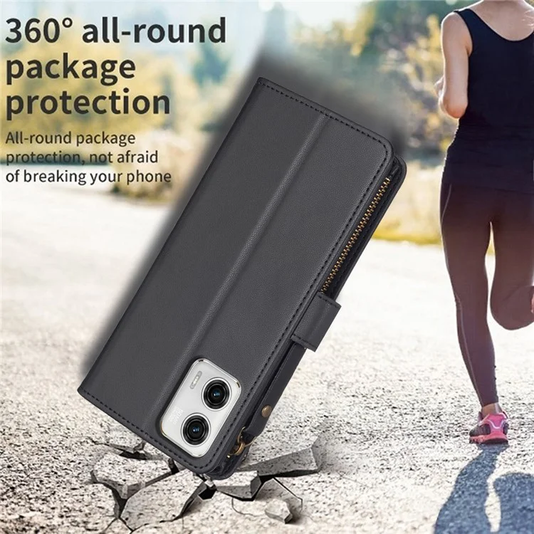 BF19 Per Motorola Moto G73 5G Smartphone Case Anti-Scratch Shell Portafoglio in Pelle PU Stand Cerniera Custodia per Telefono - Nero