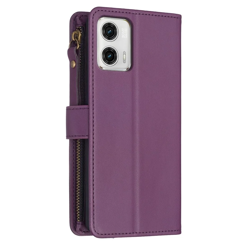 BF19 For Motorola Moto G73 5G Smartphone Case Anti-Scratch Shell PU Leather Wallet Stand Zippered Phone Cover - Dark Purple