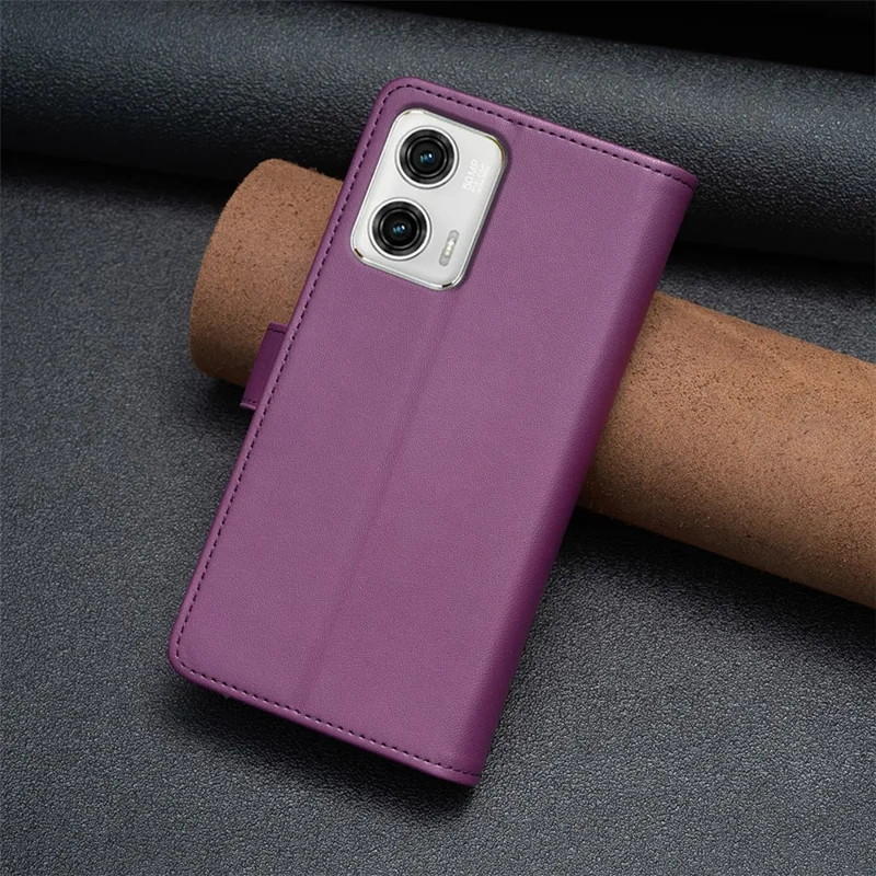 BF19 For Motorola Moto G73 5G Smartphone Case Anti-Scratch Shell PU Leather Wallet Stand Zippered Phone Cover - Dark Purple