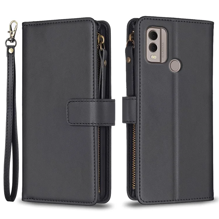 BF19 Per Nokia C22 Custodia protettiva per telefono antigraffio in TPU+PU Leather Wallet Stand - Nero