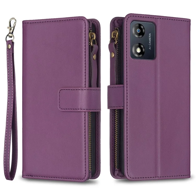 BF19 Für Motorola Moto E13 4G Staubdichtes PU-Leder-Handy-Schalen-Brieftasche Ständer Reißverschluss Handyhülle - Dunkel Lila