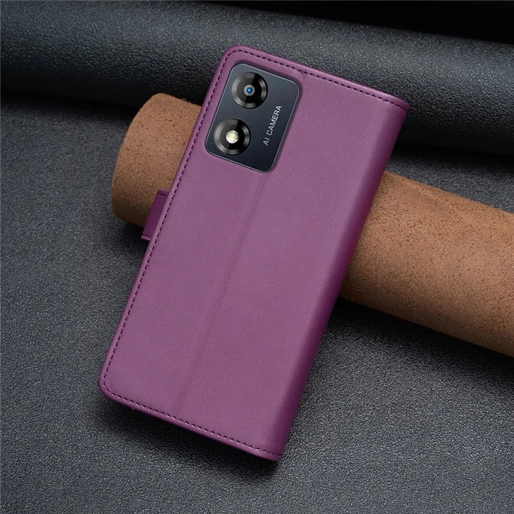 BF19 Für Motorola Moto E13 4G Staubdichtes PU-Leder-Handy-Schalen-Brieftasche Ständer Reißverschluss Handyhülle - Dunkel Lila