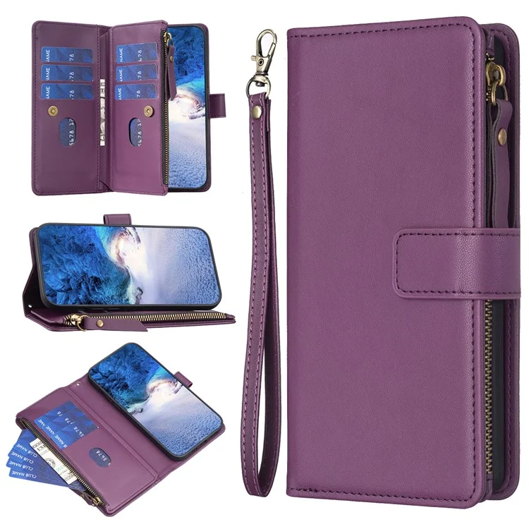 BF19 Für Motorola Moto E13 4G Staubdichtes PU-Leder-Handy-Schalen-Brieftasche Ständer Reißverschluss Handyhülle - Dunkel Lila