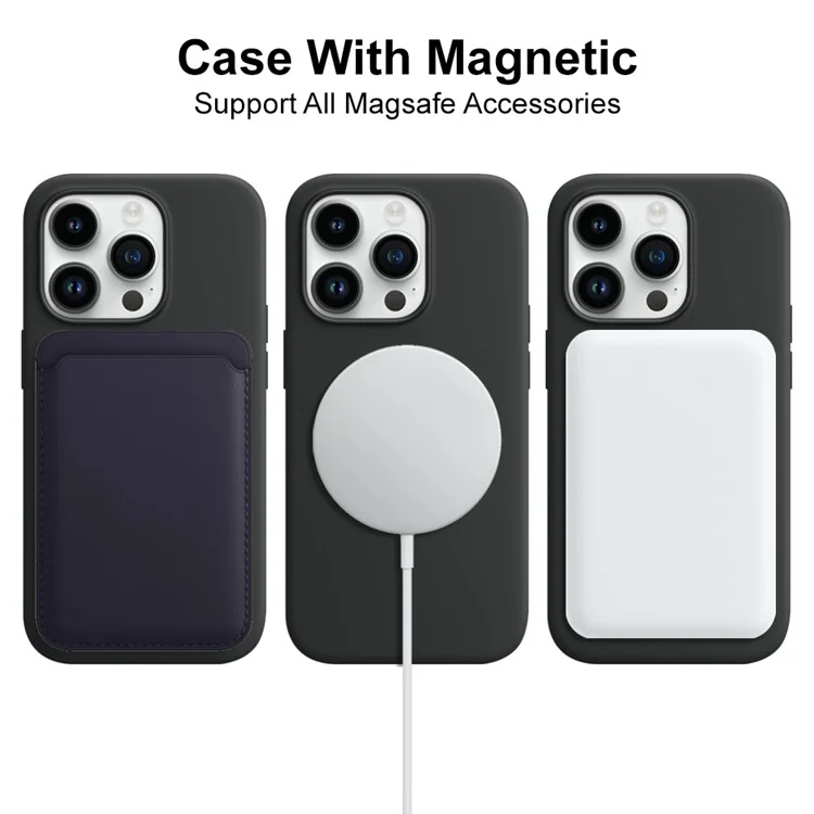 NORTHJO For iPhone 14 Pro Magnetic Silicone Phone Case with Tempered Glass Film+Camera Lens Protector - Black