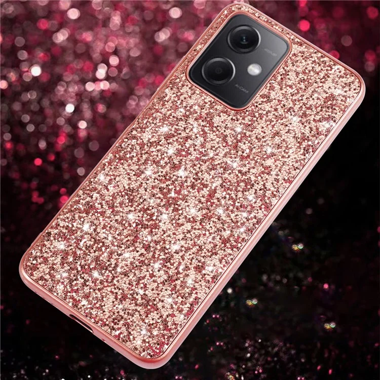Para Xiaomi Redmi Note 12 4G Glitter Sequins Bump Proof Phone Case Electroplating TPU Frame Back PC Cover - Rose Gold