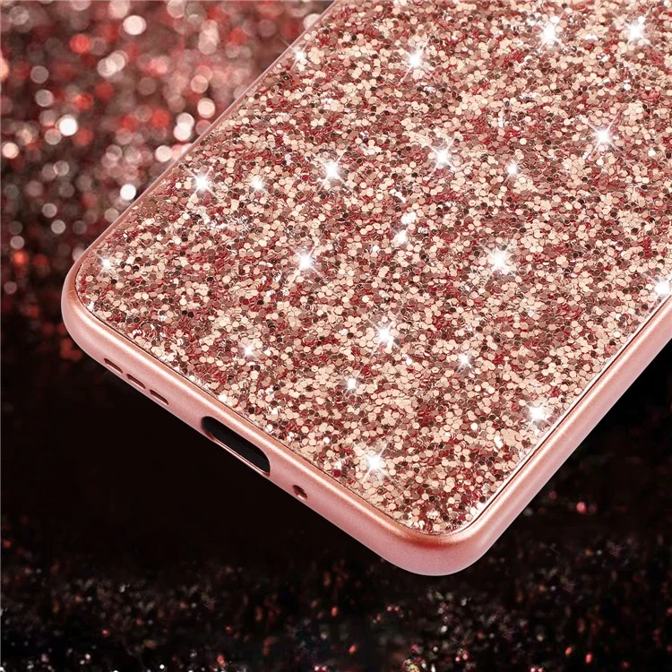 Para Xiaomi Redmi Note 12 4G Glitter Sequins Bump Proof Phone Case Electroplating TPU Frame Back PC Cover - Rose Gold
