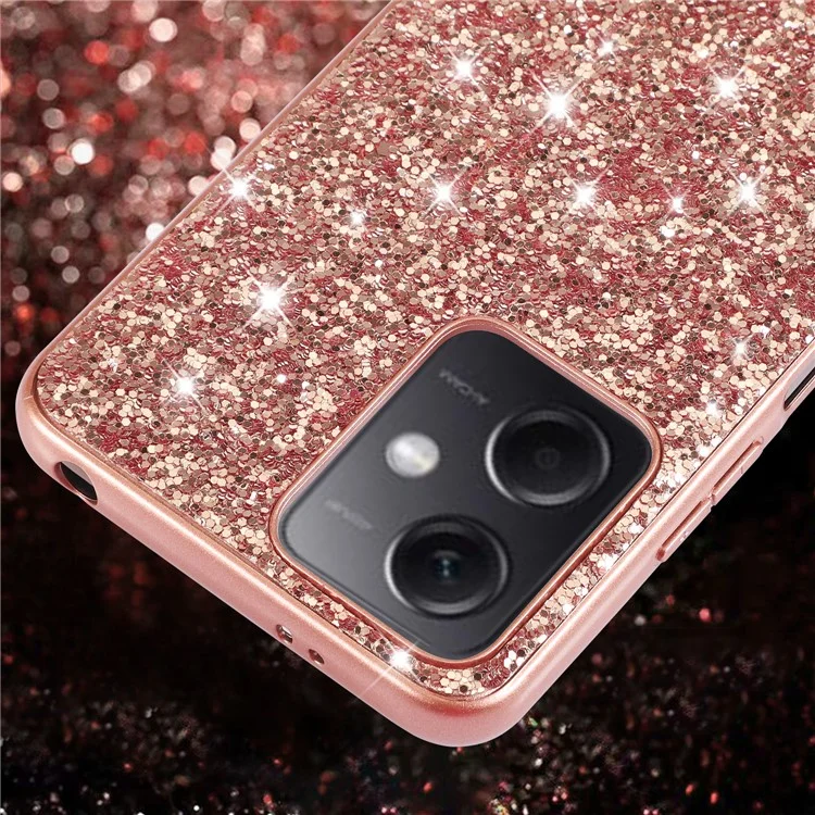 Para Xiaomi Redmi Note 12 4G Glitter Sequins Bump Proof Phone Case Electroplating TPU Frame Back PC Cover - Rose Gold