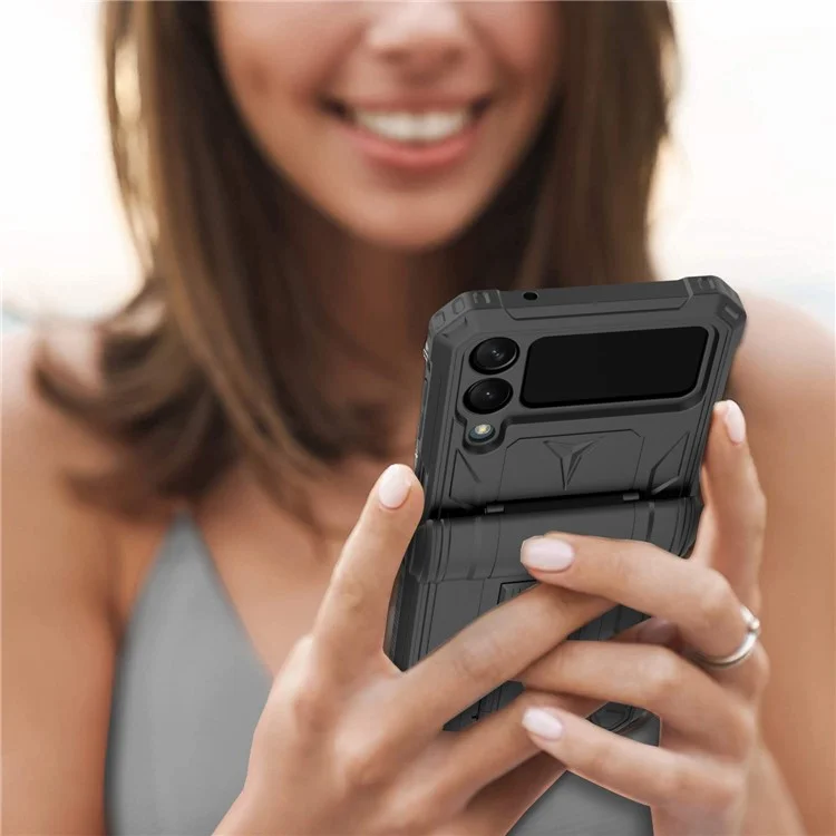 Étui pour téléphone portable GW30 PC pour Samsung Galaxy Z Flip4 5G, étui de protection antichoc avec support - Noir
