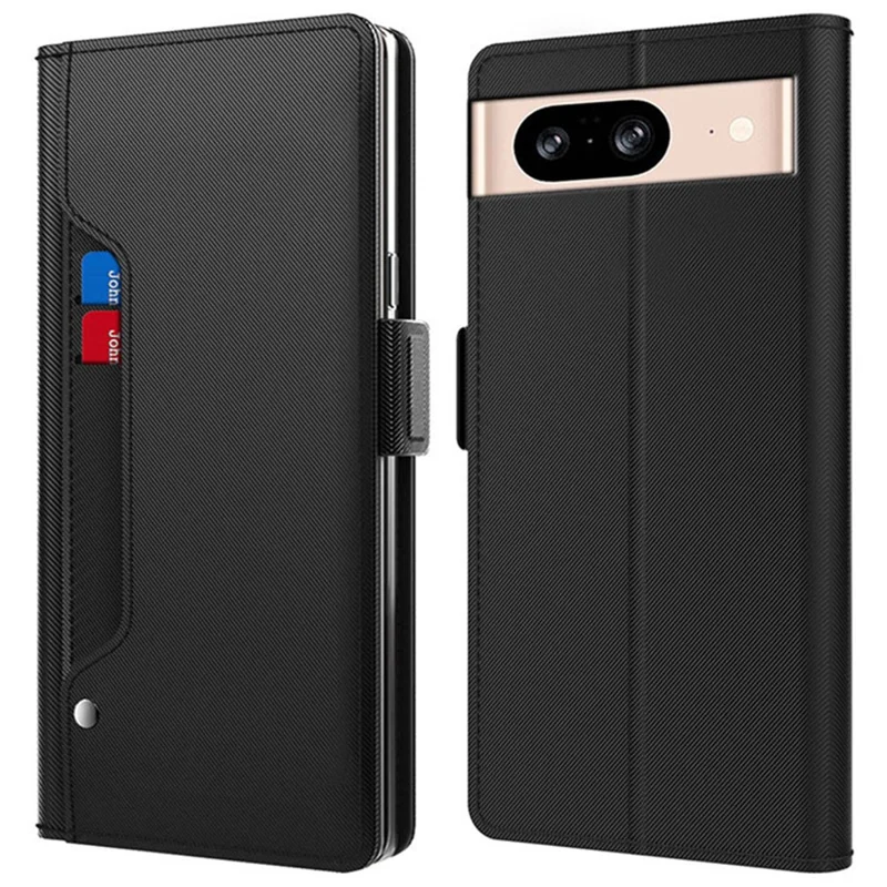 Card Holder Phone Case for Google Pixel 8 , Mirror Design PU Leather Stand Phone Cover - Black