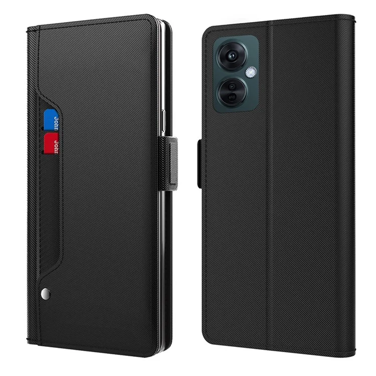Phone Leather Case for Oppo K11x 5G , Mirror Design Card Holder Protective Phone Cover with Stand - Black