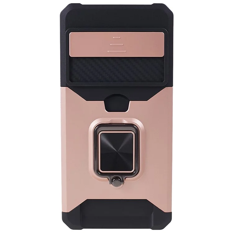 For Google Pixel 8 Pro Kickstand Case Card Holder PC+TPU Phone Cover with Slide Lens Protector - Rose Gold