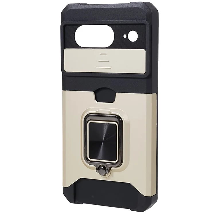 For Google Pixel 8 Card Holder Kickstand Phone Case Slide Lens Protection PC+TPU Phone Cover - Gold