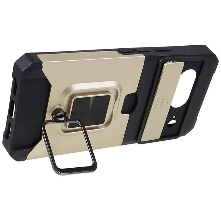 For Google Pixel 8 Card Holder Kickstand Phone Case Slide Lens Protection PC+TPU Phone Cover - Gold